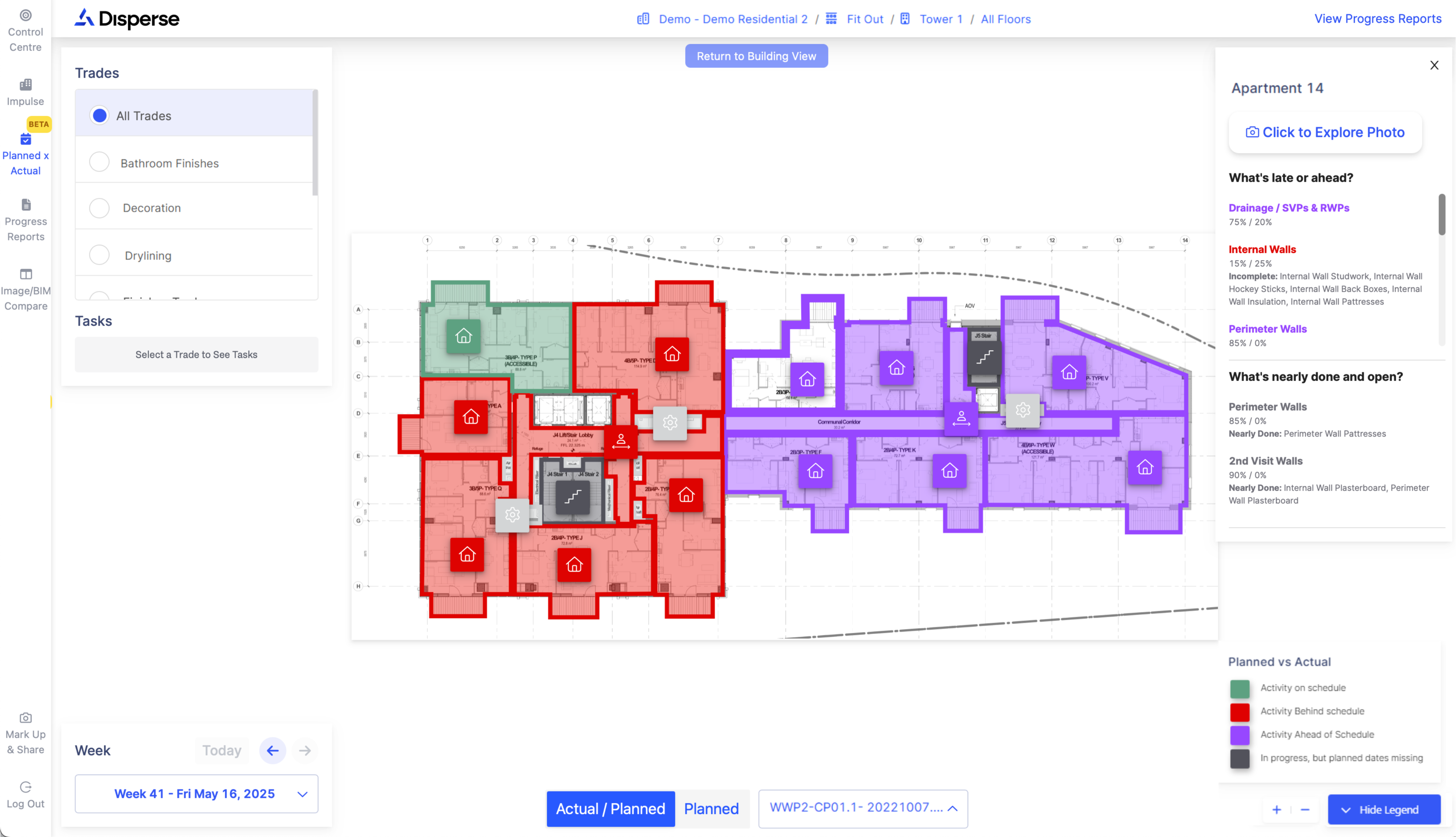 Disperse Planned vs Actual